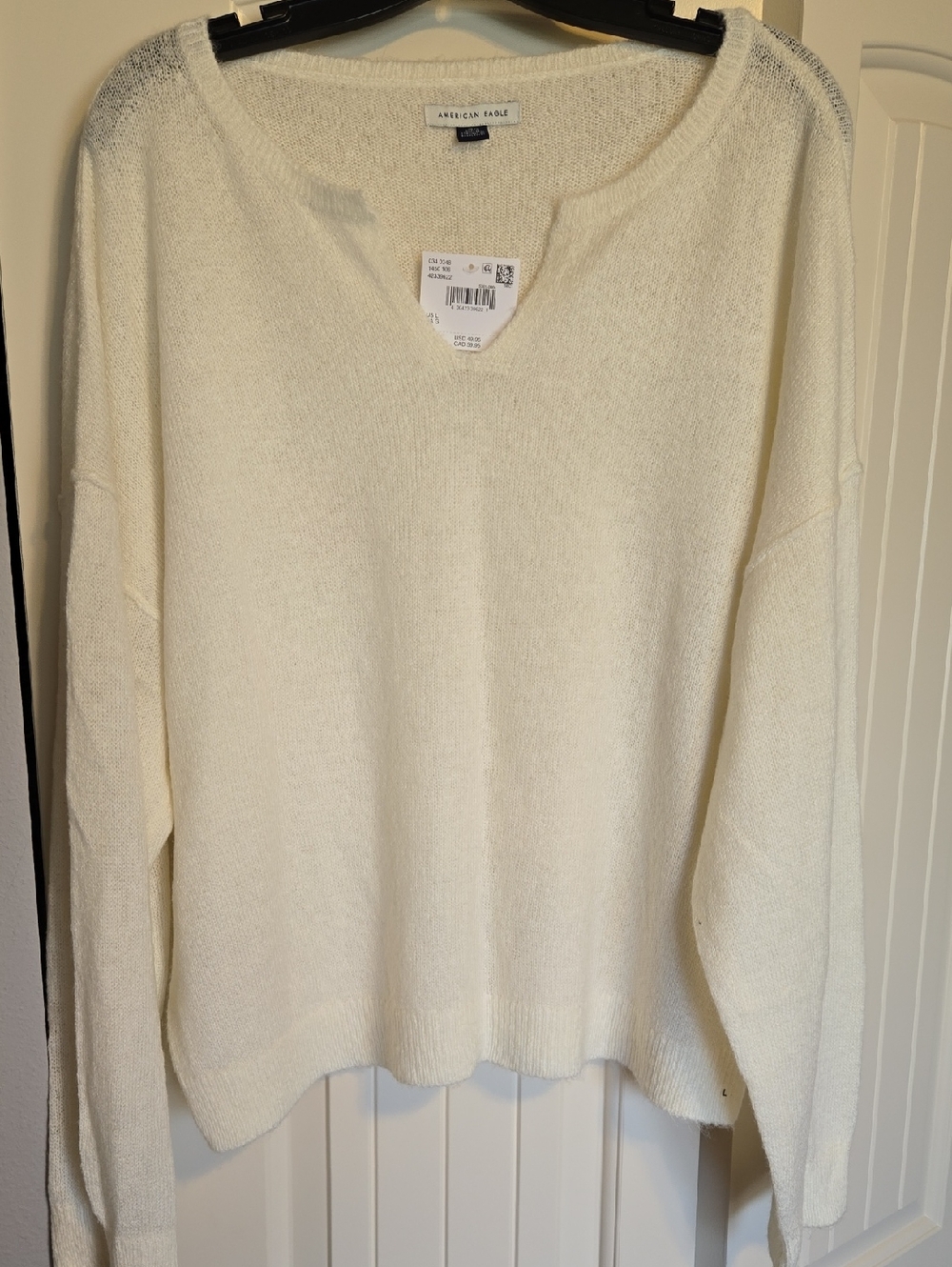 American Eagle Outfitters Cream V-Neck Lightweight Sweater